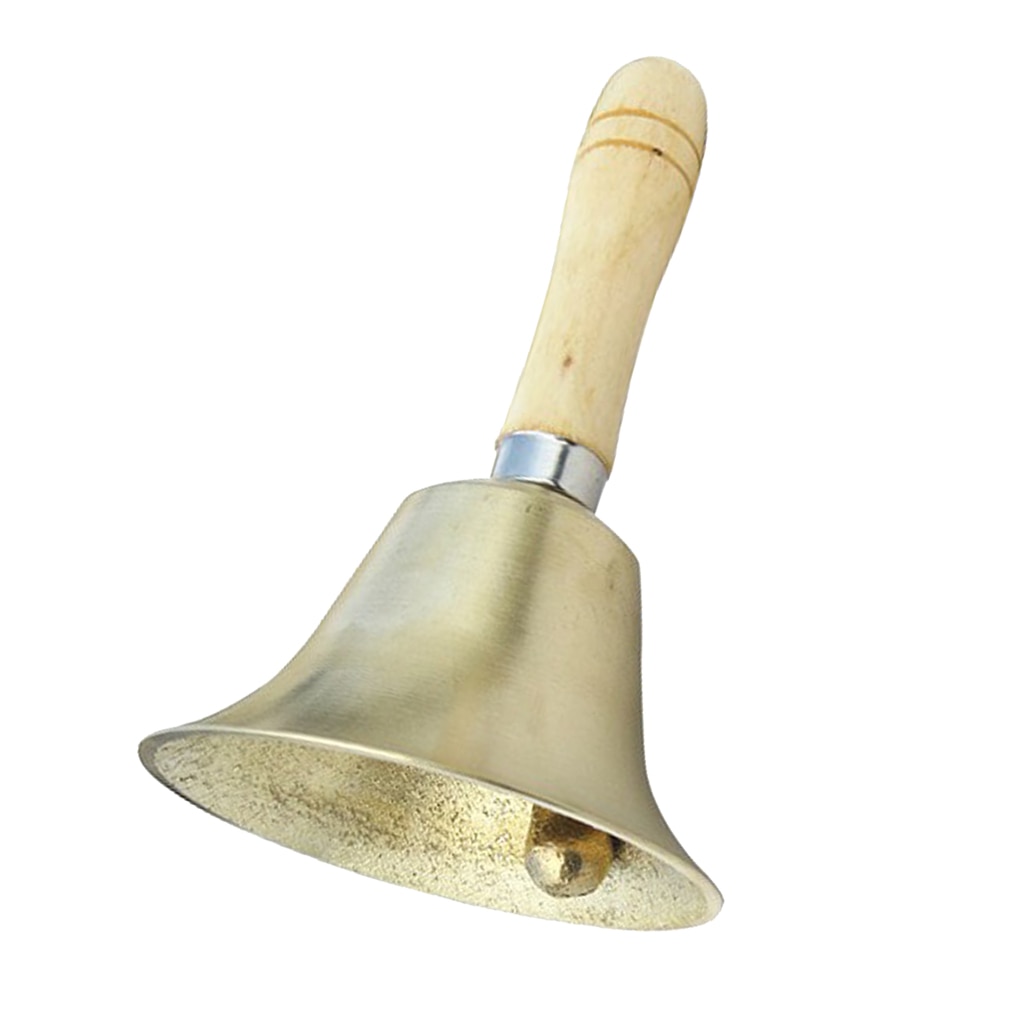 Vintage Copper Handbell Hand Shaking Jingle Bell Wood Handle Craft