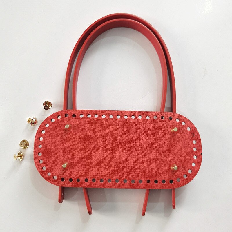 Leather DIY Hand Bag Kit Bags Accessories Bottom With Holes Rivet For Knitting Bag Handbag DIY Bag Base Strap Homemade: Red 10x22cm Oval
