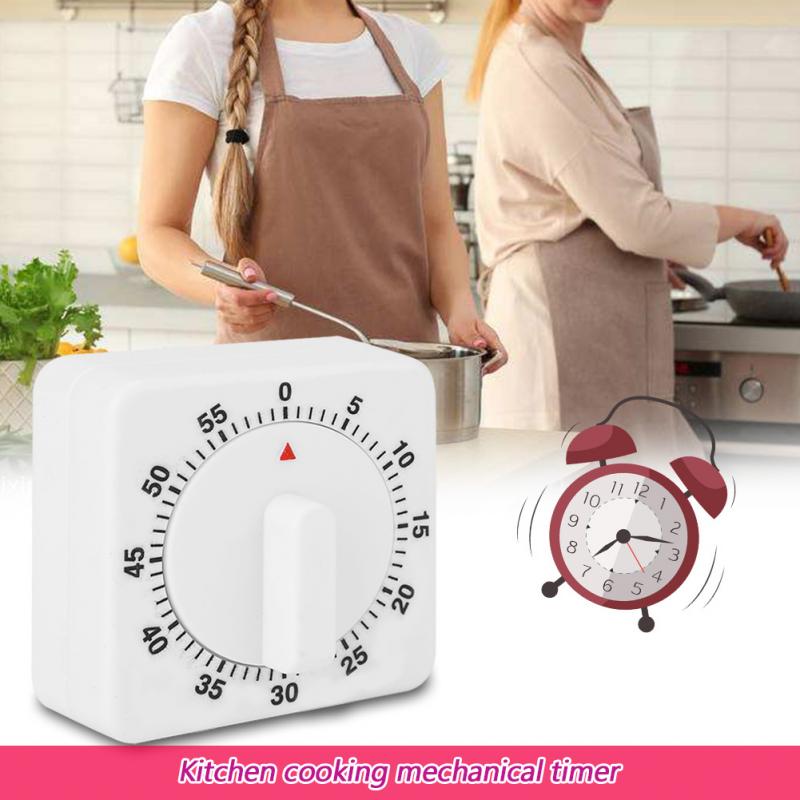 60 minuten Keuken Klok Timer Count Down Alarm Herinnering Wit Vierkante Mechanische Timer voor Digitale Kookwekker