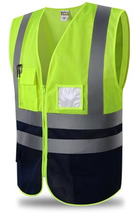 Coletes refletores de malha com bolsos, visibilidade de trabalho, logotipo da empresa de construção p: YELLOW BLACK / L