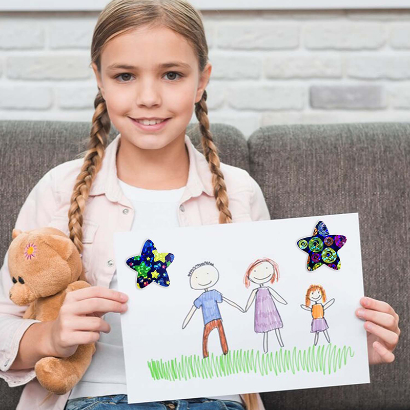 500 stk fargerike stjerneklistremerker til låve, belønning, skoleklasserom, selvklebende holografisk klistremerke til lærere, gjør-det-selv-håndverk