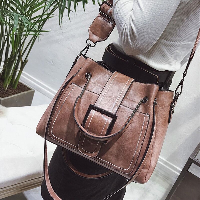 Retro Bucket Bag Retro Print Wide Shoulder Strap Messenger Shoulder Bags Solid Color Shopping Daily Commuter Handbag