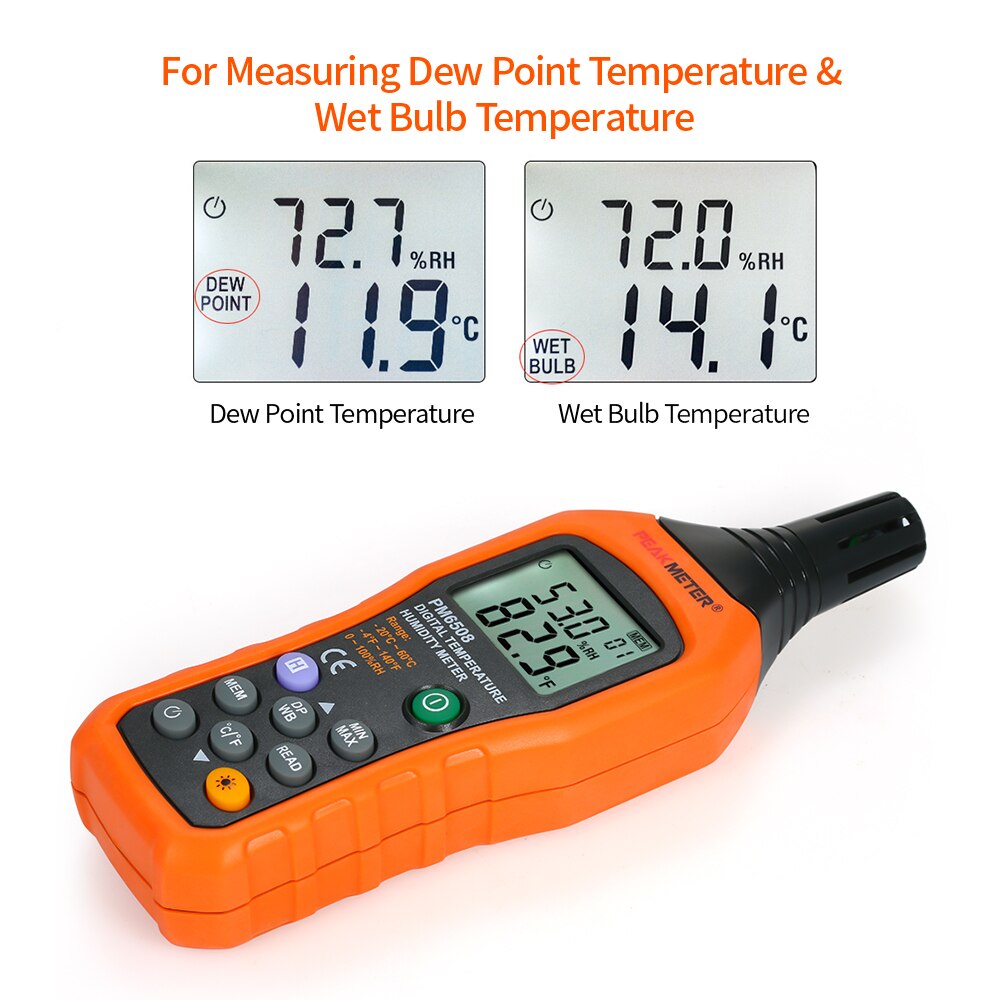 PEAKMETER PM6508 Portable Digital Temperature and Humidity Meter LCD Thermo-Hygrometer Mini Thermometer Hygrometer Psychrometer