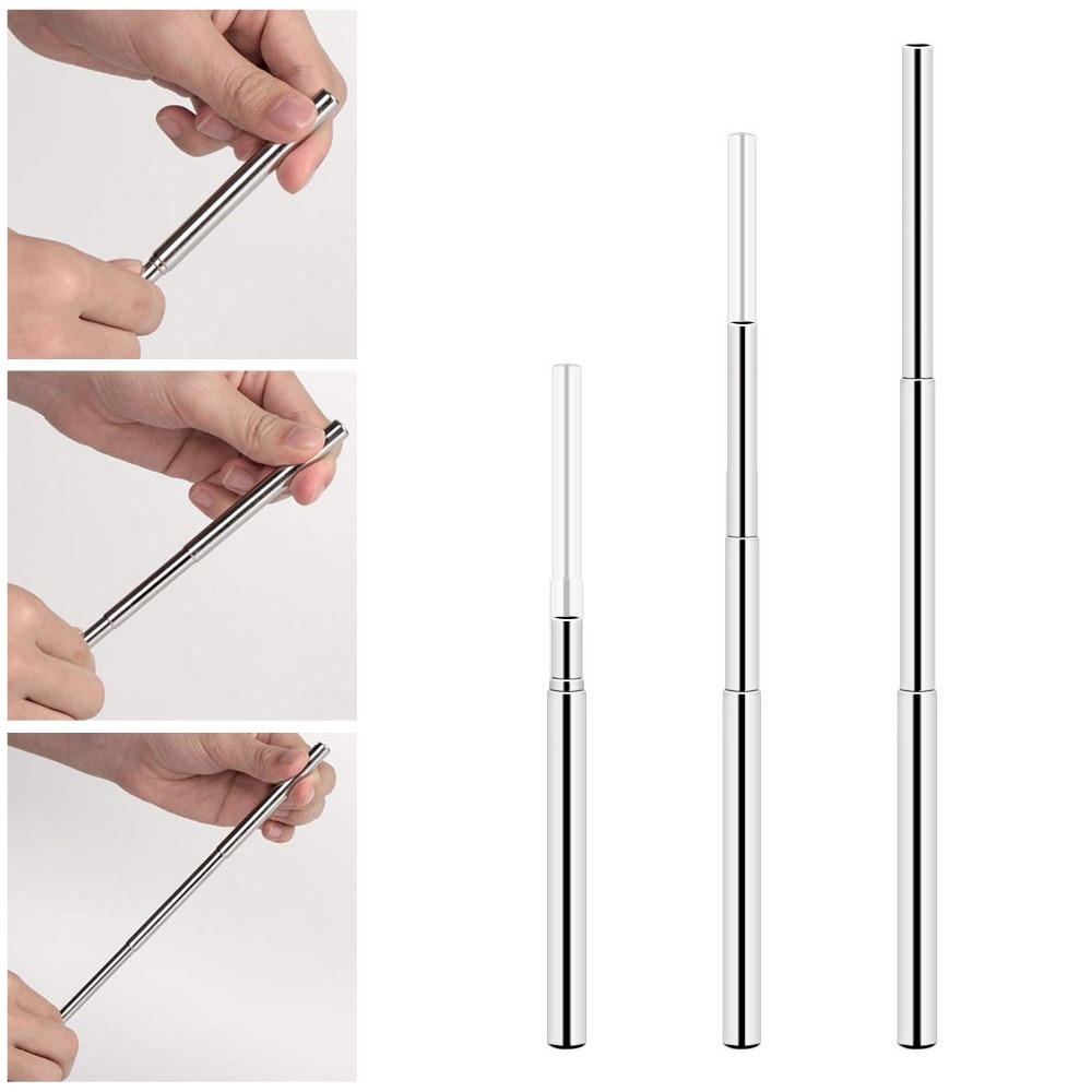 Reusable Stainless Steel Straws with Aluminum Keychain Case Cleaning Brush Collapsible Telescopic Portable Drinking Straws