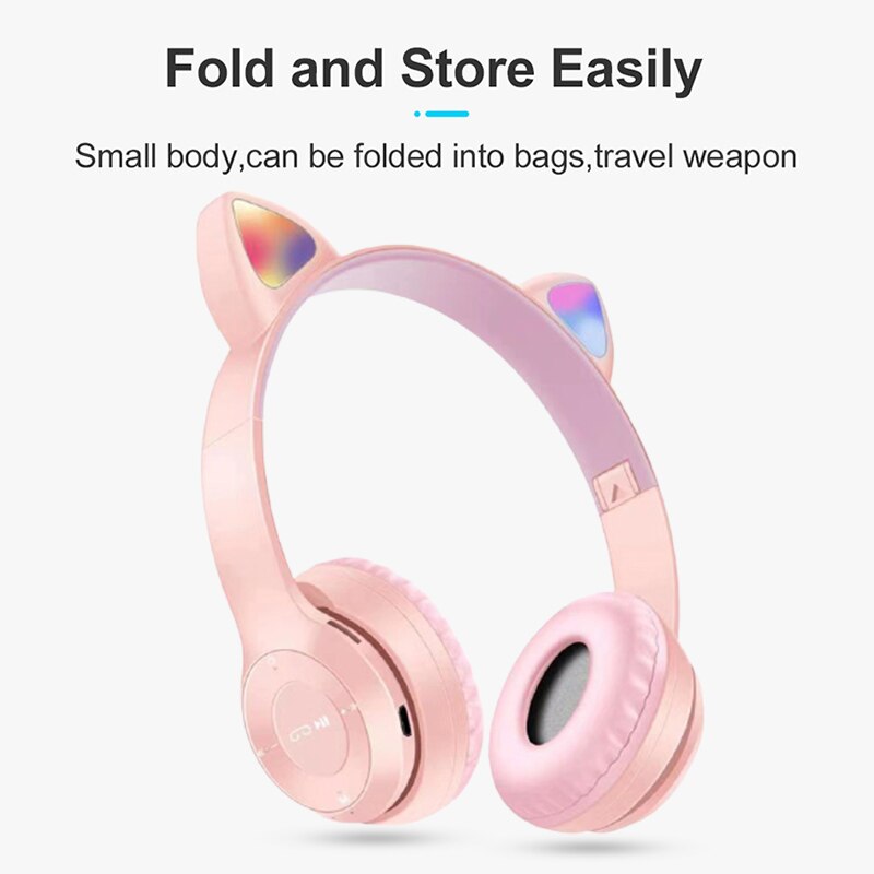 Cute Cat Ear Wireless Headphones Bluetooth Headset Foldable Stereo Headphone Gaming Earphones With Microphone For Laptop Phone