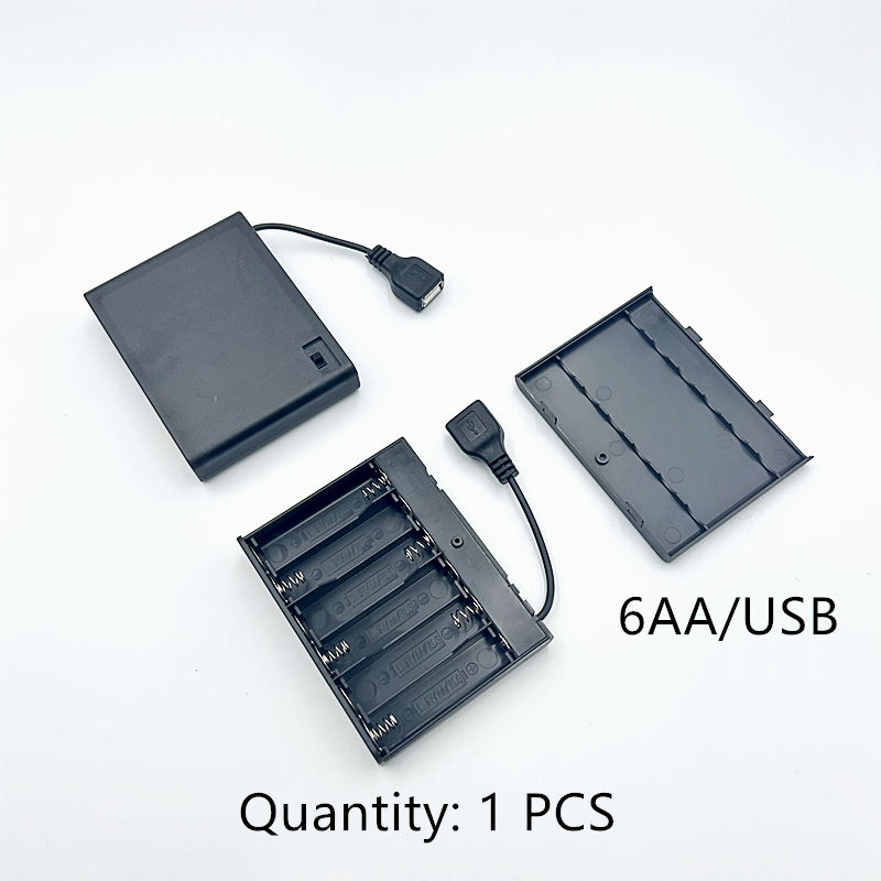 Portable Mini 2 3 4 6 8 x AA Battery Holder Storage Box Case USB Power Supply Battery Box For LED Strip Light: black