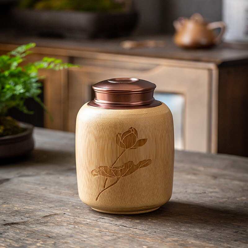 Bamboo Sealed Tea Caddy Handmade Wood Chinese Style Bamboo Container Portable Bamboo Tea Canister for Household Use: Style 1