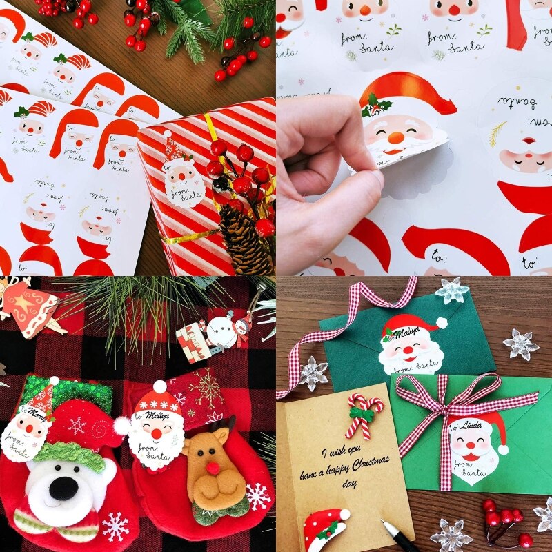 10 Sheets 90 Pieces Christmas Name Tags Stickers Cute from Santa Smile Labels for Xmas Festive Wrapping