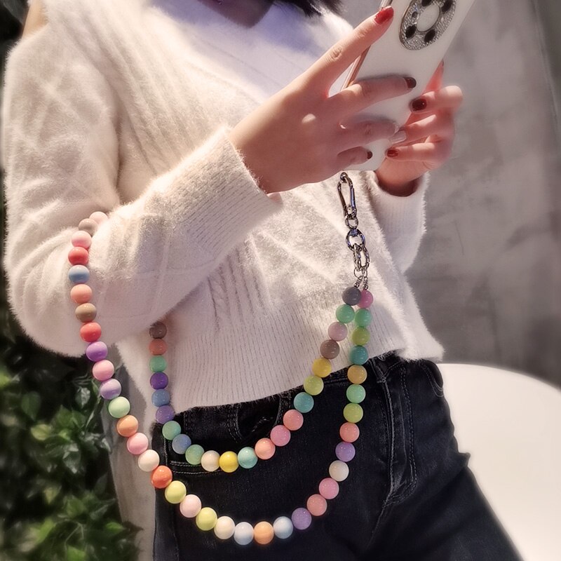 Smycz na telefon komórkowy długi czołg wiszący łańcuch perła smycz etui na telefon klip uniwersalny ręcznie robiony koralik wiszące szyi klamra