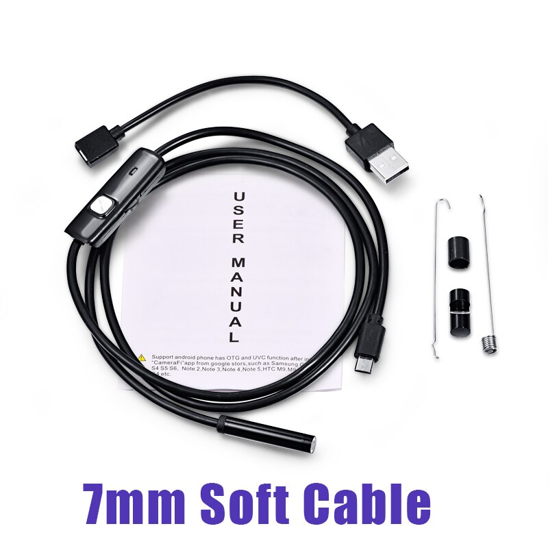QZT-Mini cámara endoscopio USB, 5,5mm/7mm, cámara de vídeo secreta, impermeable, Micro cámara de inspección, endoscopio USB C para teléfono Android: 2 m / 1200P Soft Cable