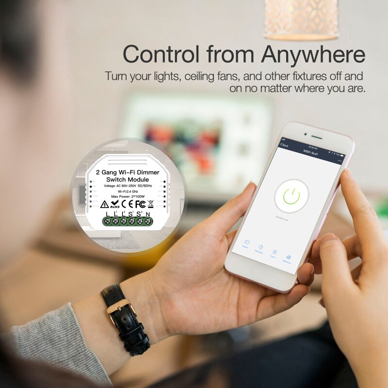 2 Gang 2 Way Tuya Smart Life WiFi Smart Light Dimmer Switch Module Remote Control Works With Alexa Google Home Smart Home