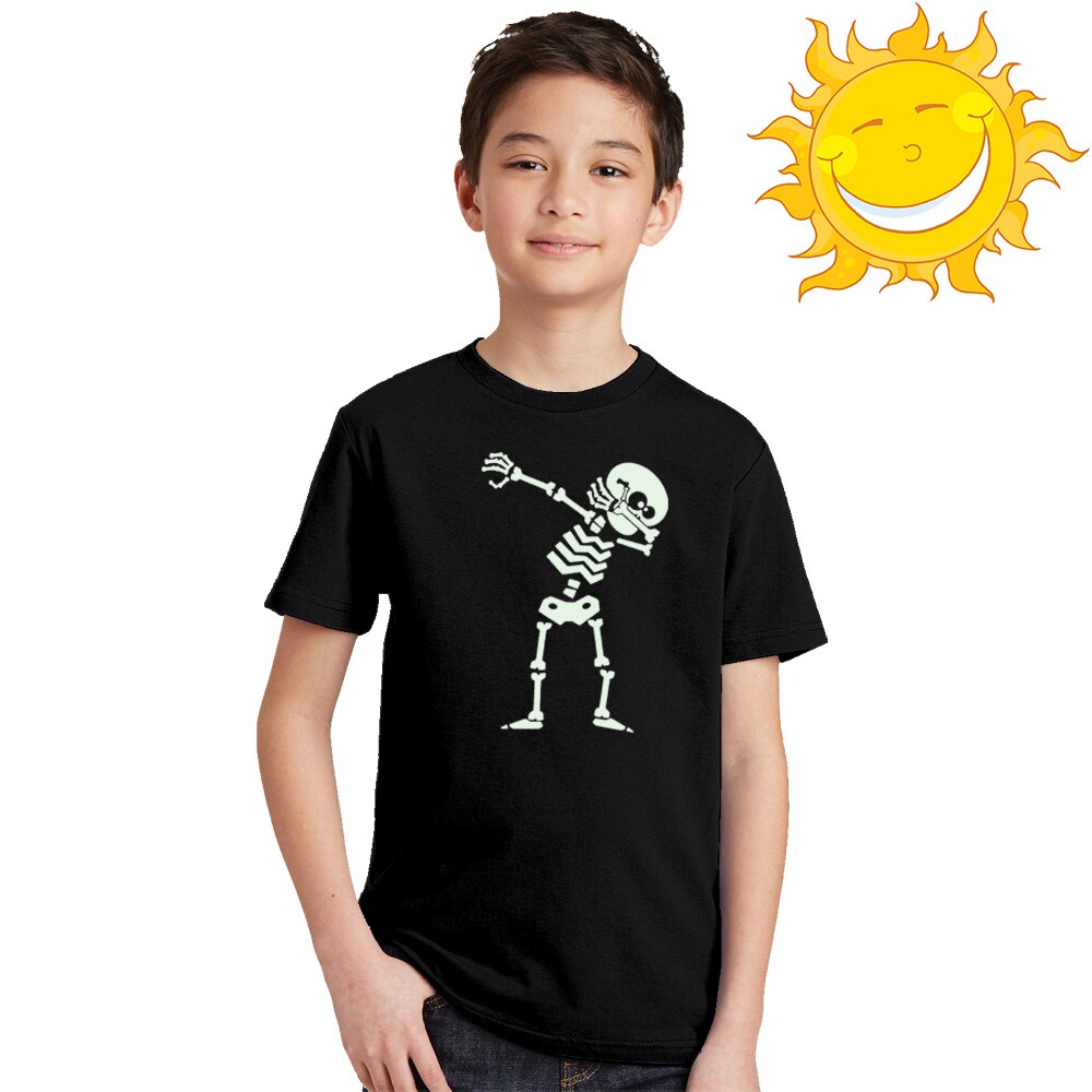 Tupfte Skeleton Schädel Kinder Glow In Dark T Shirt Jungen Mädchen Kurzarm Punk-rock-nachtleuchtende T-shirts Kleinkind Luminous Tees Tops