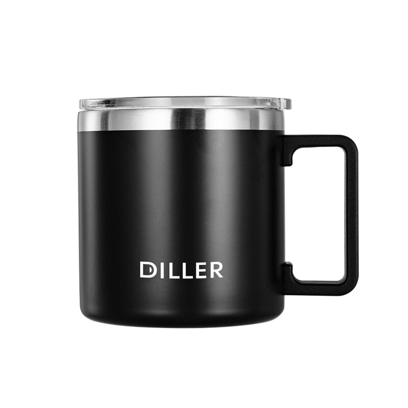 DILLER 600ML Double Wall Stainless steel 304 Coffee Mug office Vacuum Thermos Tea Mug Thermo Cup Water cup with handle For: Black ( hei se )