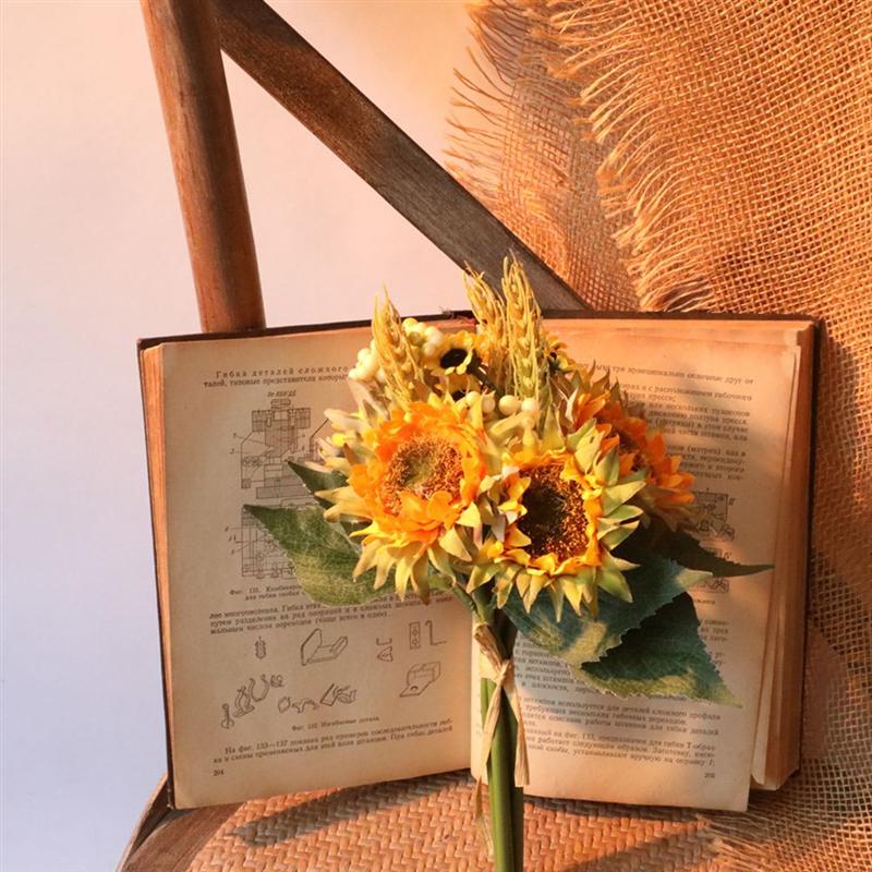 1pc Simulation Sunflower Bouquet Home Flower Arrangement Flower Wedding Party Decoration Accessories (Yellow)