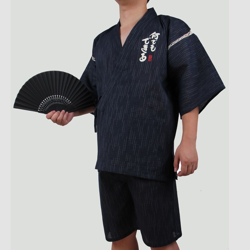 männer 95% Baumwolle Yukata Kimono Anzug Männer Japan Traditionellen Atmungsaktive Pyjama einstellen Sommer Bademantel mit kurze Hose A52505: 1 / XL