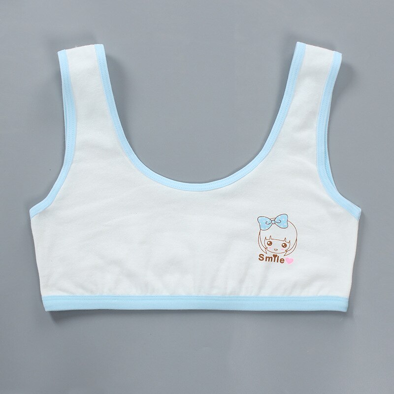 7-14 Years Teen bra girl Underwear vest Cotton Spandex Big Girl's Sport Adolescente Kids Underwear Letter Racerback Training: Sky blue