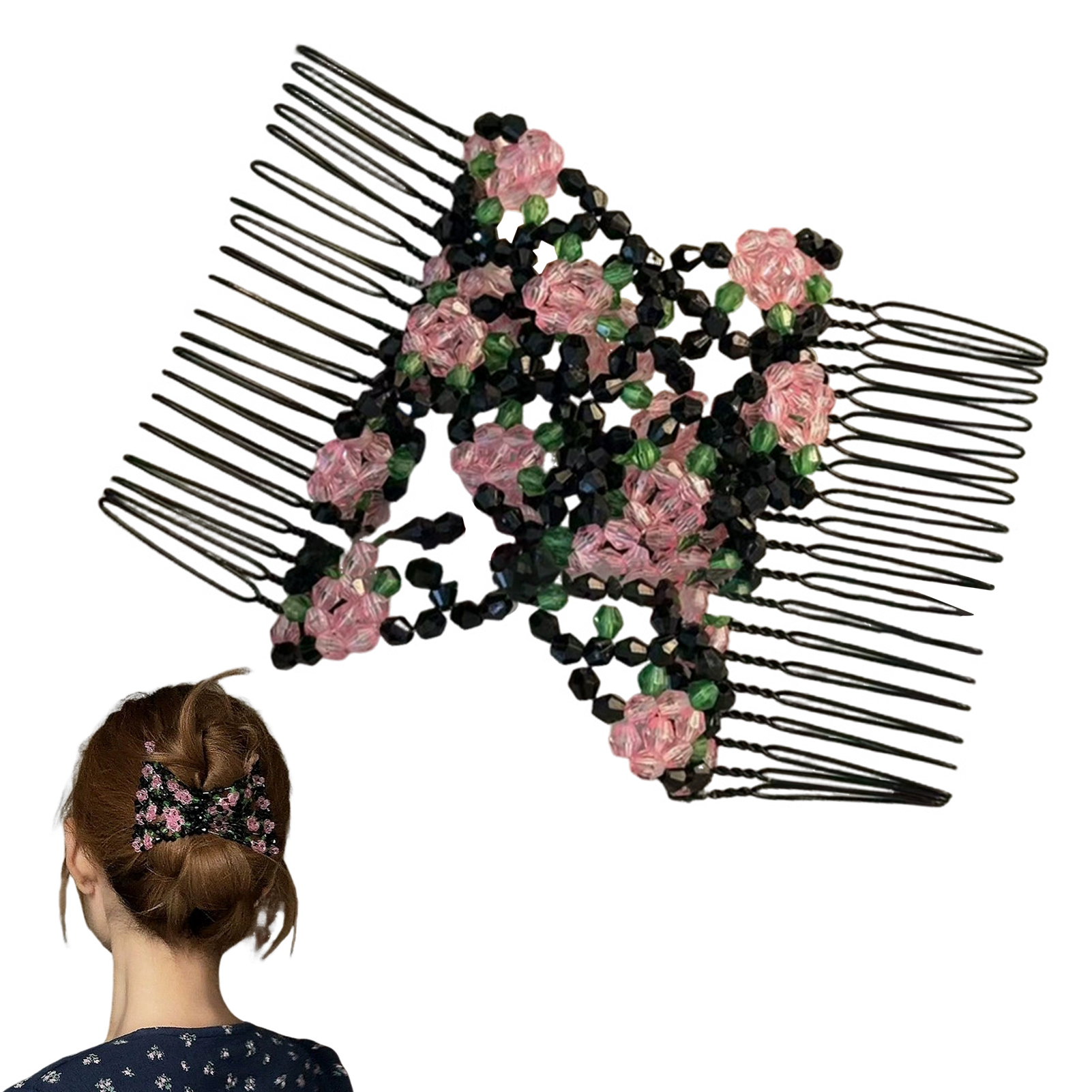 Women Magic Elastic Hair Comb 2 Row Magic Easy Stretching Hair Comb for Birthday Stage Party Hairstyle: Pink