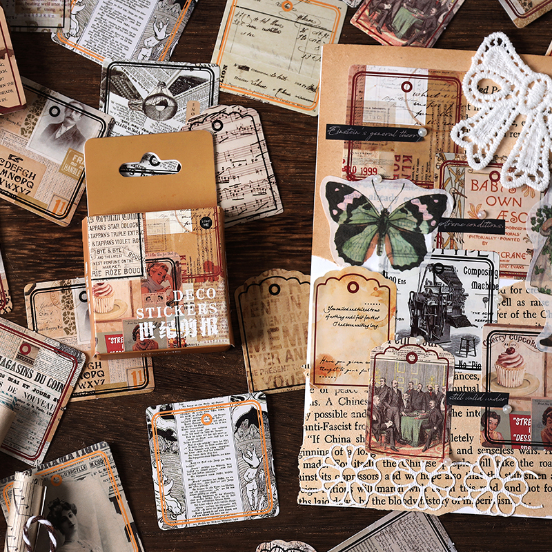 Caja de pegatinas decorativas Retro Para álbum, suministros de Material de álbum de recortes, álbum de recortes, colección de diario, 46 unids/caja