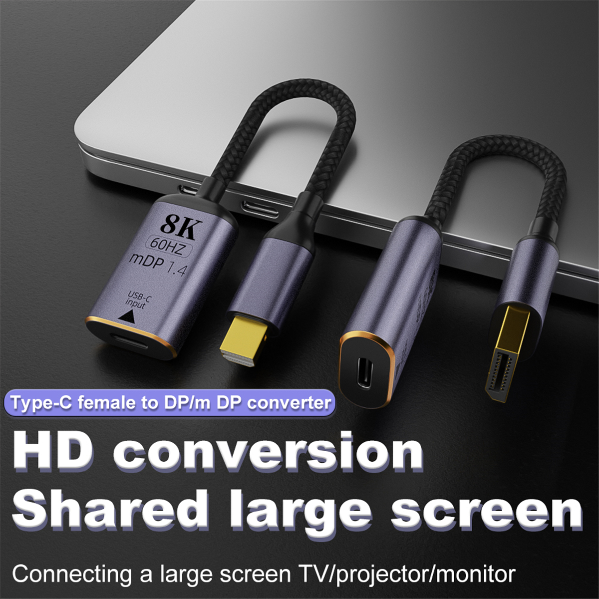 Adaptador de vídeo Premium HD 8K @ 60Hz compatible con HDMI 2,1 a USB-C, convertidor macho a hembra tipo C toDP/Mini DP HD, para ordenador portátil, TV, HDR