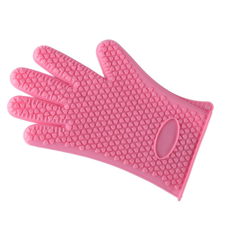 Hittebestendig, Waterdicht, Brandwonden, Antislip, Isolatie Oven, Magnetron, vijf Vinger Siliconen Handschoenen: Roze