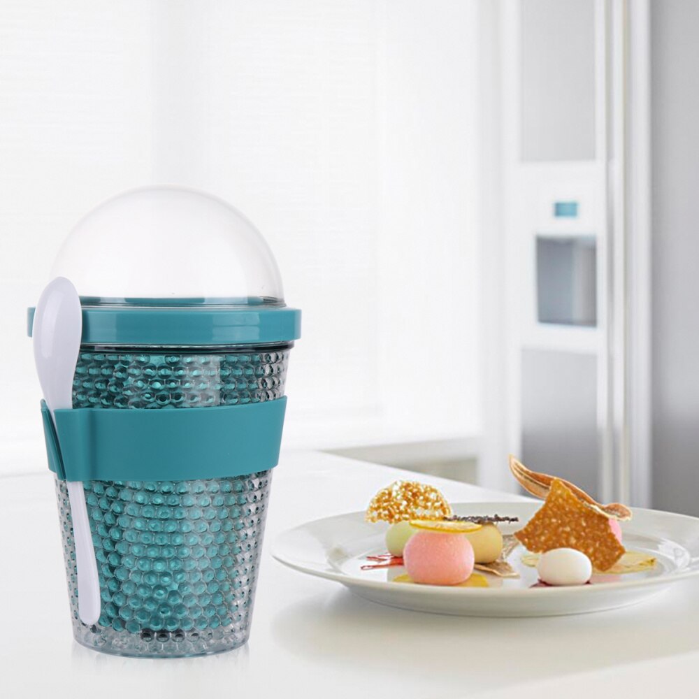 1pc Reusable Double Layer Yogurt Cup Cup Portable Cup Large Capacity Tea Cup with Lid and Spoon (Random Color, 360ml)