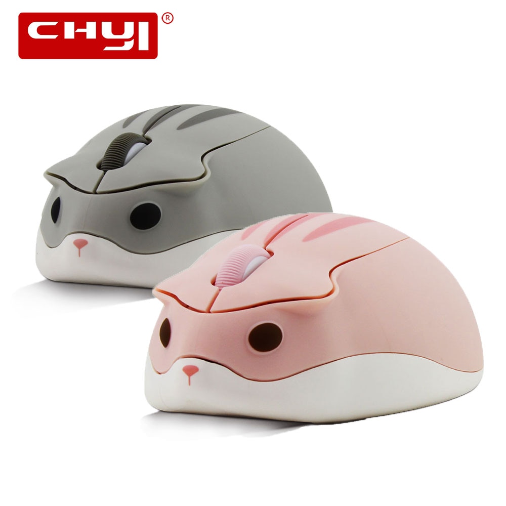CHYI – Souris d'ordinateur optique sans fil pour fille, joli accessoire informatique avec port USB, en forme de personnage de dessins animés hamster rose, pour ordinateur portable, Macbook,