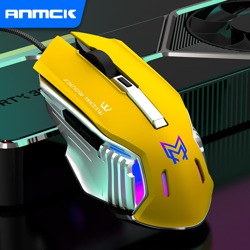 Anmck Pro Gamer Gaming Muis Programmeerbare Macro 8000Dpi Verstelbare Bedrade Optische Led Computer Muizen Usb-kabel Muis Voor Laptop pc: YELLOW