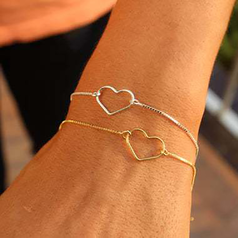 Minimalist Korean Trend Simple Metal Thin Chain Heart Bracelet For Women Girls Birthday Party Jewelry 2B068