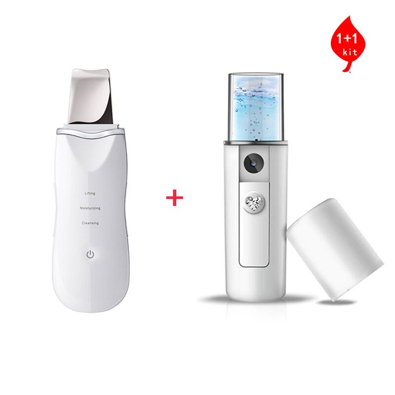 Ultrasonic Nano Ion Skin Scrubber Cleaner Face Lifting Peeling Extractor Deep Cleaning Beauty Device + Facial Steamer Sprayer: kit