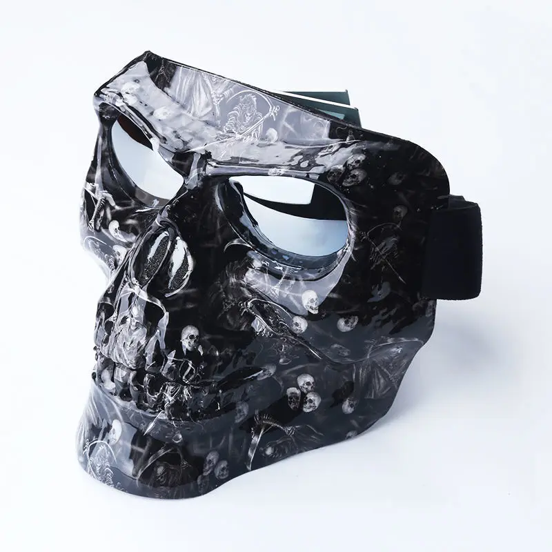 Protetor facial para motocicleta, máscara completa de caveira de plástico com óculos de ar macio para capacete de motocicleta moto casco fantasma: Azul