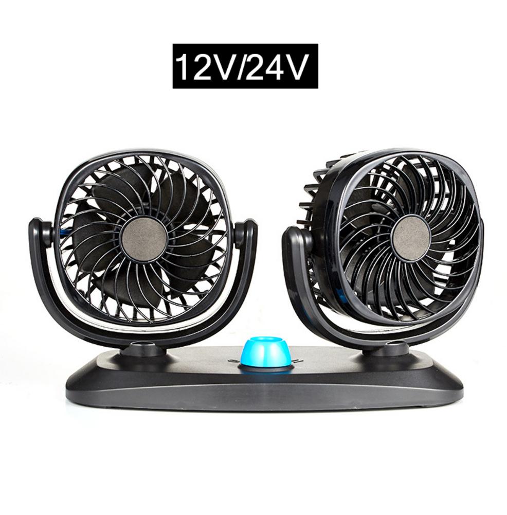 Car Truck Fan 12V/24V Optional Universal Double Head Powerful Cooling Electric Fan Wind Fan 360 Degree Rotatable