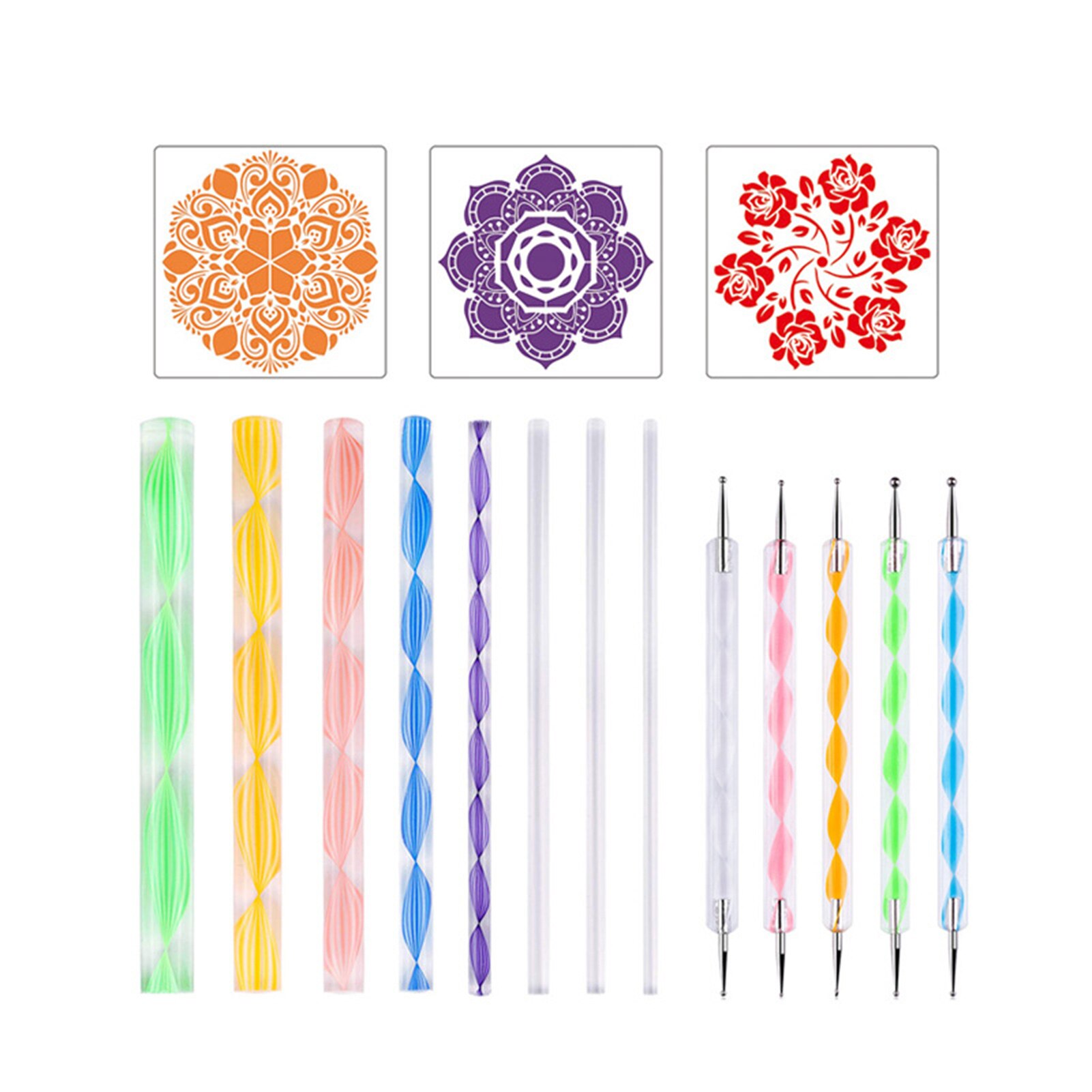 16/18/34/35 Pcs Diy Mandala Puntjes Gereedschap Set Kunstenaar Schilderij Borstel Levert Student School Voor Schilderen Rotsen kleurplaten Tekening: 16pcs