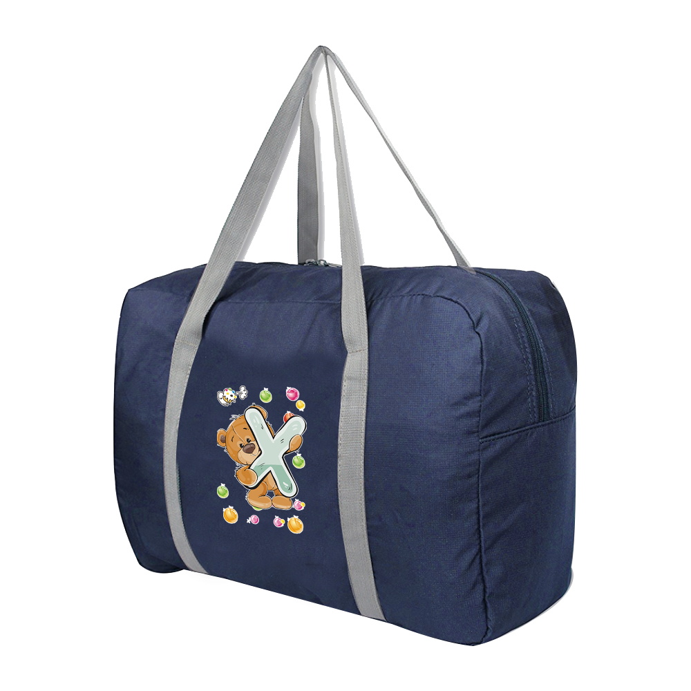Foldable Travel Bags Unisex Clothes Organizers Large Capacity Duffle Bag Bear Letter Printing Women Handbags Men Travel Bag: Light Grey