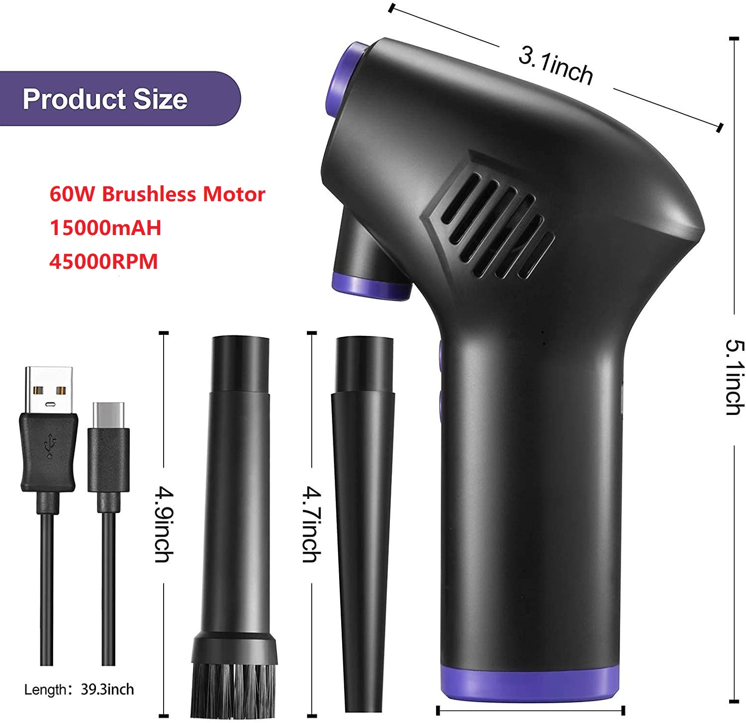 Samengeperste lucht Duster voor computer toetsenbord PC auto schoon 51000 RPM USB opladen draagbare elektrische ontstoffen draadloze lucht blazer: green