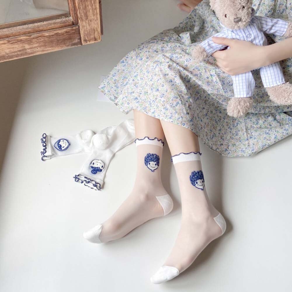 Zomer Mode Vrouwen Sokken Art Wit Meisje Leuke Transparente Onzichtbare Glas Zijde Dunne Ademende Leuke Lolita Kant Vrouwelijke Sok