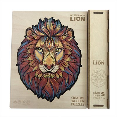 Adult Wooden Animal Puzzle DIY Size A3/4/5 Each Piece Is An Animal-Shaped Wooden Puzzle with A Wooden Box Birthday: lion jigsawA5