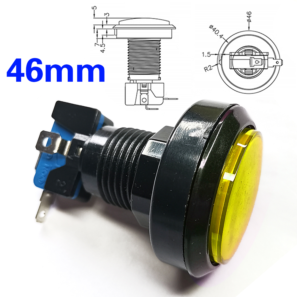 1 Stück 46 mm Druckknopf rund Momentanbeleuchtung beleuchtet LED Spiel Umschalter für Arkade Klaue Verkauf Maschine Flipper Teile: Gelb