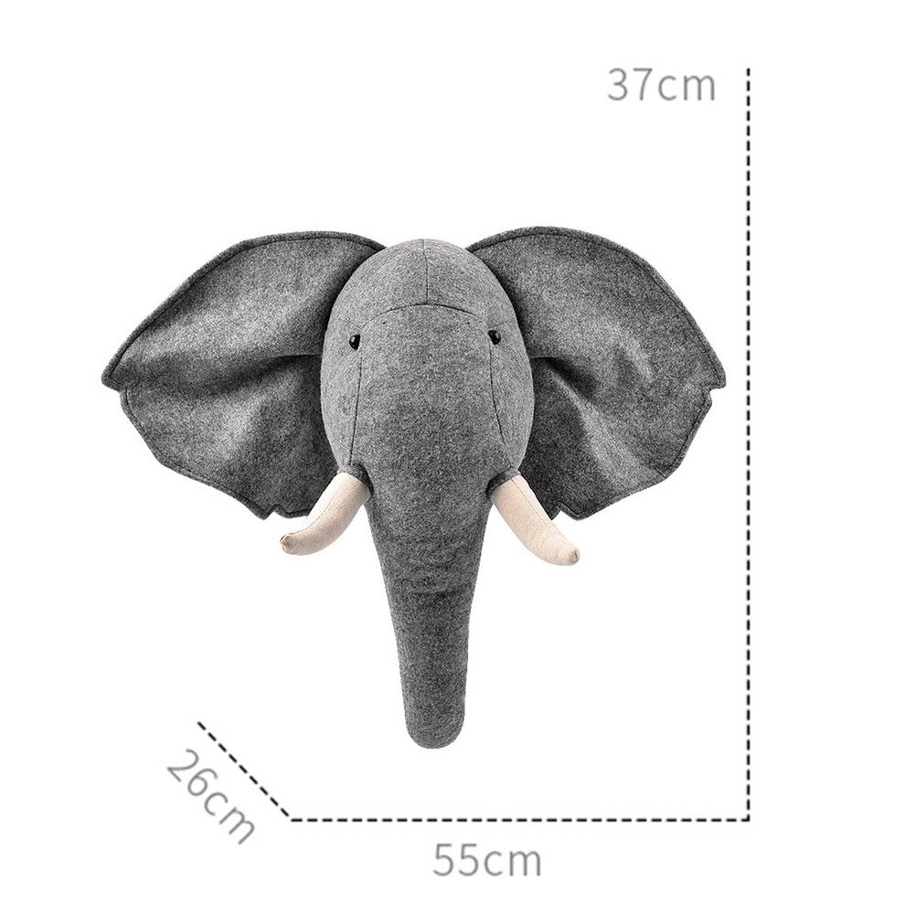 Interessante cartone animato 3D testa di elefante design peluche a parete per arredamento telecamera da letto per bambini eco amichevole