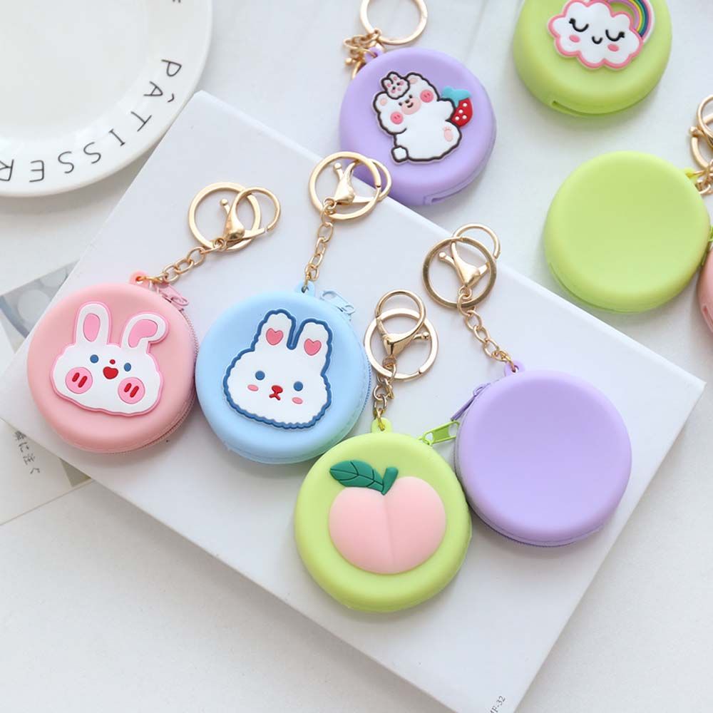 Kawaii Coin Purse Silicone Wallet Headset Bag Cartoon Animal Round Change Pouch Bag Keychain Lovely Cute Kid