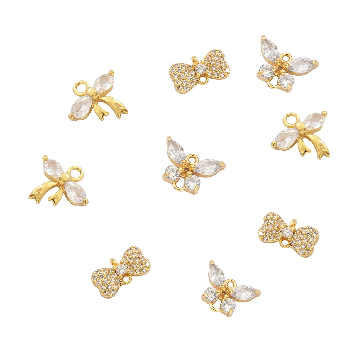 18K Gold Plated 10 12mm Copper Butterfly Shape with Zircon Charms Pendant For Necklace Accessories Findings For Jewelry Making