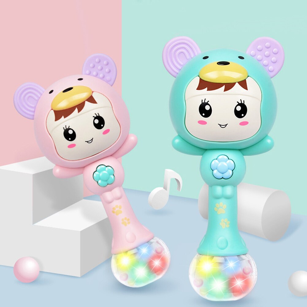 LED Glowing Hand Rattle Music Sand Hammer Soft Teether Development Baby Toy Rattle Plastic Hand Bell Intelligence Grasping Balls