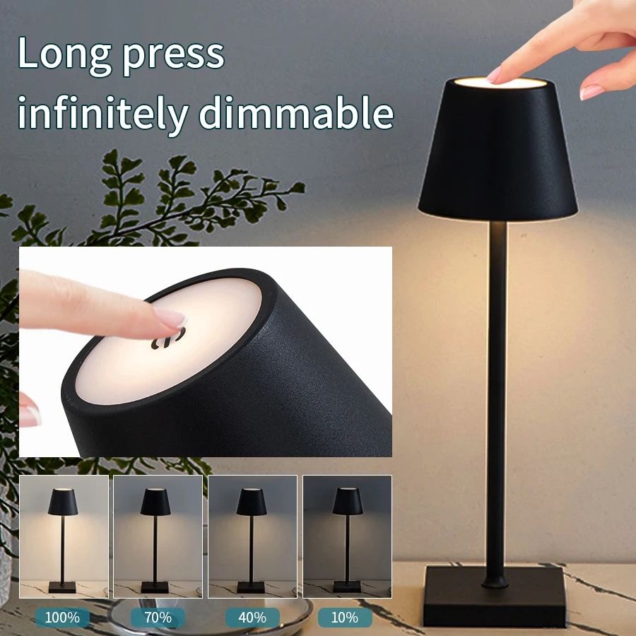 LED-tafellamp Aanraaksensor Oplaadbaar Desktop-nachtlampje Draadloze leeslamp voor Restaurant Hotel Bar Slaapkamer Decor Licht