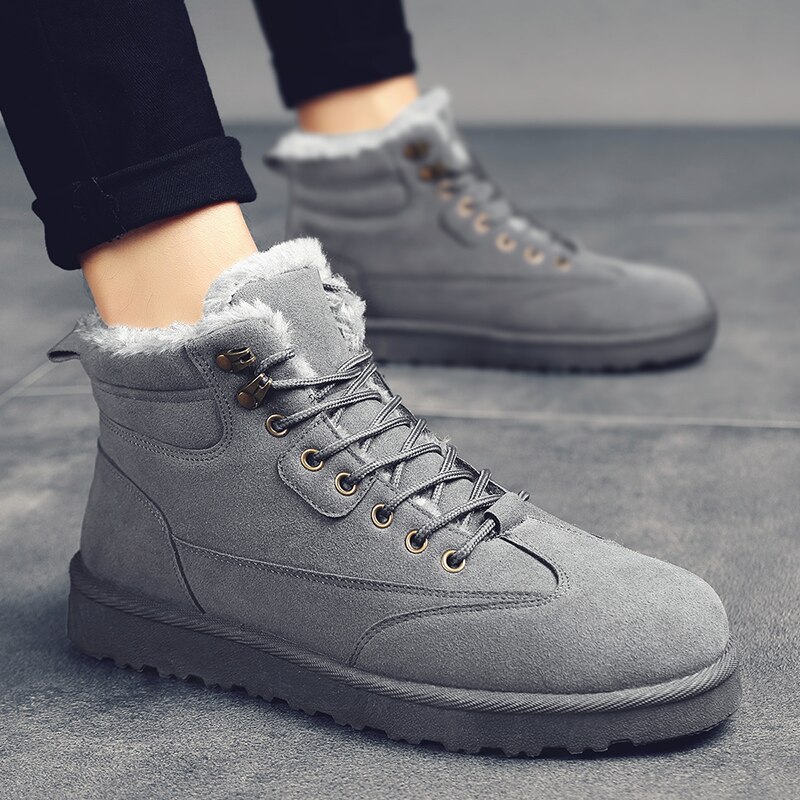 Winter Met Bont Heren Laarzen Mode Warm Enkel Laarzen Mannen Sneeuw Schoenen Outdoor Winter Laarzen Lace Up Wandelschoenen Botas hombre