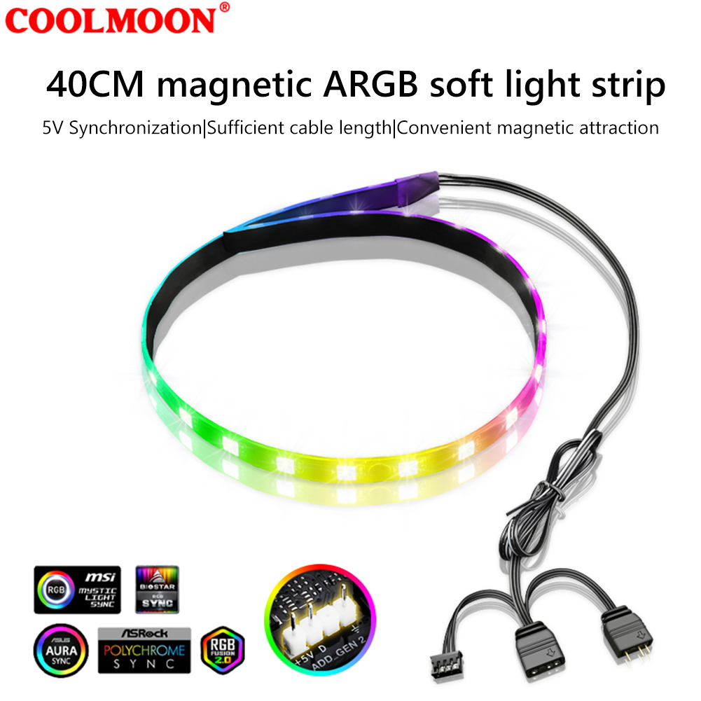 COOLMOON ARGB LED Strip Light 5V 3Pin/Small 4Pin Diamond Magnetic Colorful Atmosphere DIY Lamp Bar for PC Computer Case Chassis: green