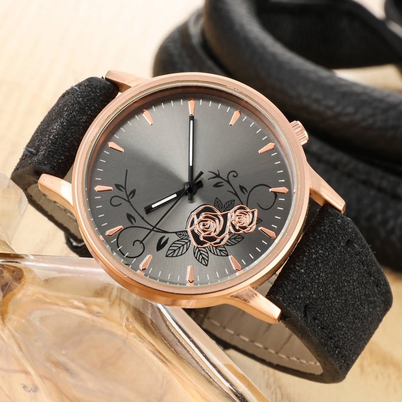 1Pcs Vrouwen Horloges Frosted Lederen Band Bloem Prachtige Dames Klok Leeftijd Meisje Horloge Gmt Relojes Mujer Bayan Saat