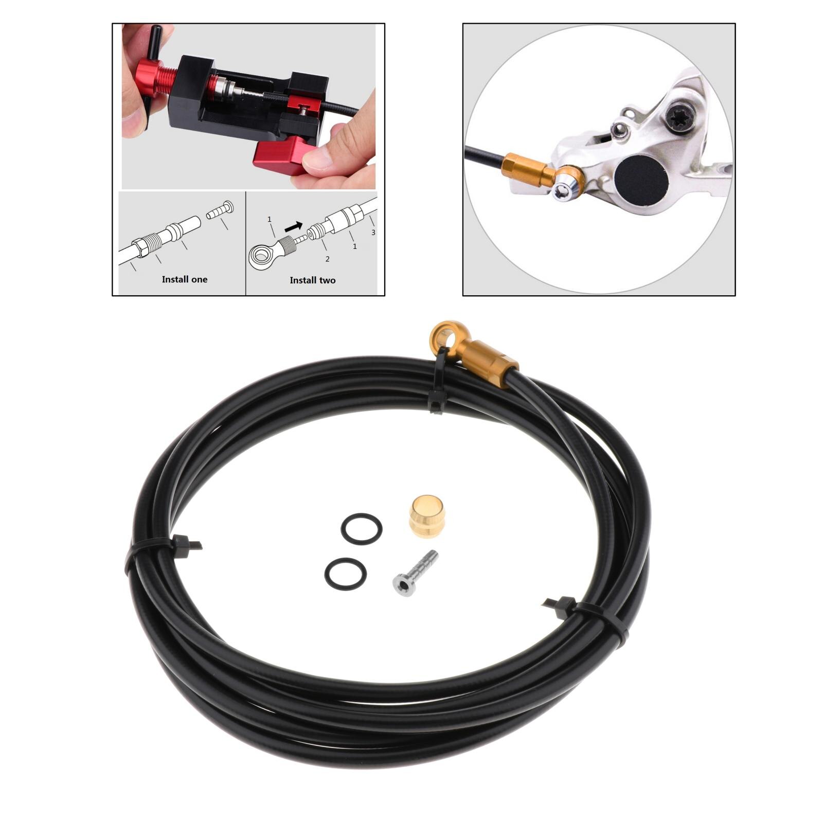 Bicycle Hydraulic Disc Brake Hose Kit Internal Cable Routing with Oil Needle Connector Insert Urgent Ring: Golden