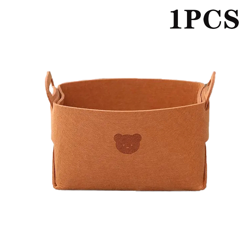 Cesta de almacenamiento de fieltro de oso de gran capacidad, 5 piezas, organizador de ropa plegable, aperitivos, juguetes, organizador de artículos diversos de escritorio: XL / Verde militar