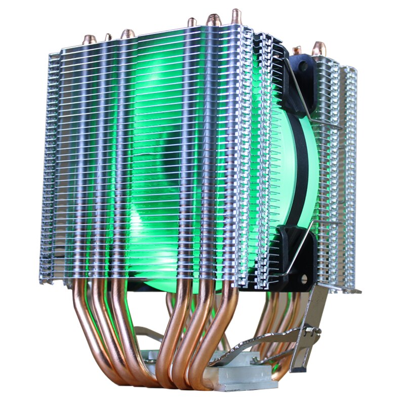 CPU Cooler 6 Heat-Pipes Dual-Tower Cooling 9cm RGB Fan LED Fan Support 3 Fans 3PIN CPU Fan For AMD And For Intel: 1 FanLED 4pin  Green