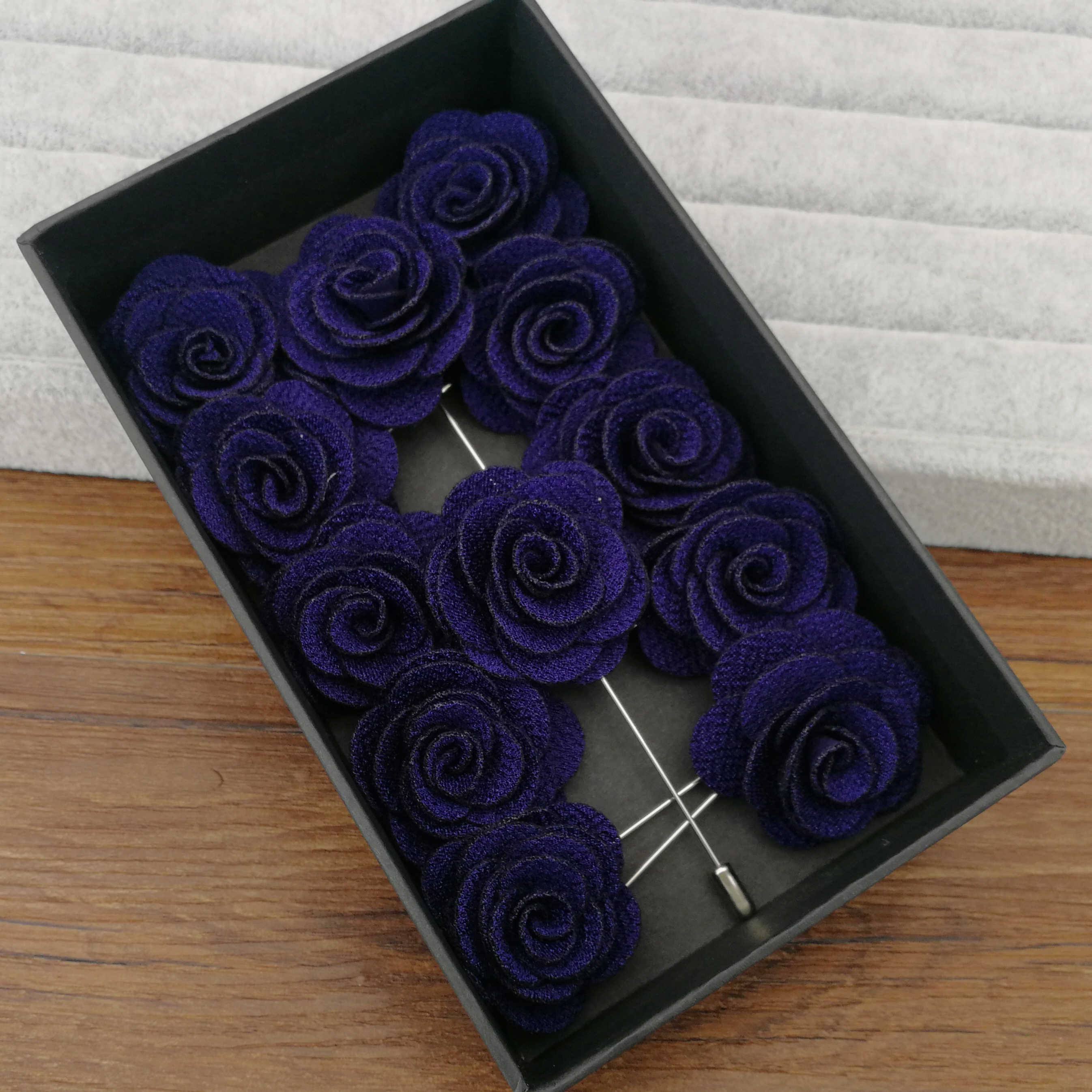 Broches à fleurs en tissu pour femmes, épingles de décoration pour costumes, épingles à revers pour hommes, accessoires pour costumes dans une boîte: Plaqué zinc noir