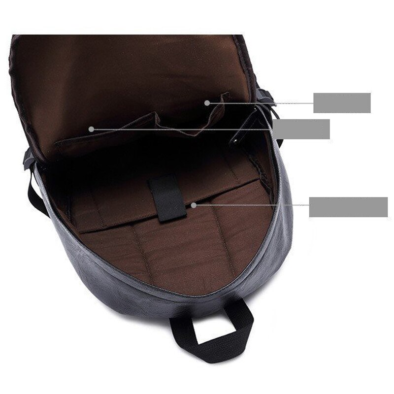 Casual Leather Book Bag Male Black Backpacks Men Backpack Leather School Backpack Bag Waterproof Travel Bag